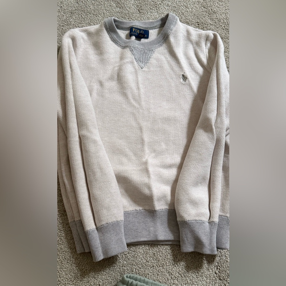 Polo by Ralph Lauren Light Gray and Cream Crewneck Sweater